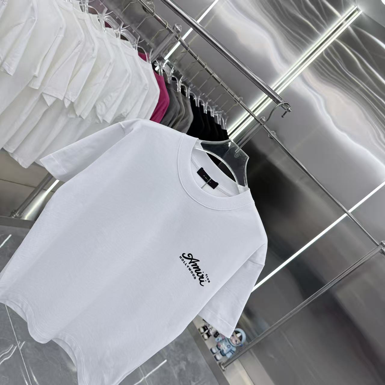 P85 AMLRI 2025春秋新款 320克 圆领短袖 立体彩色硅胶工艺 男女同款宽松版 S M L XL XXL 五个码 黑色 白色 灰色