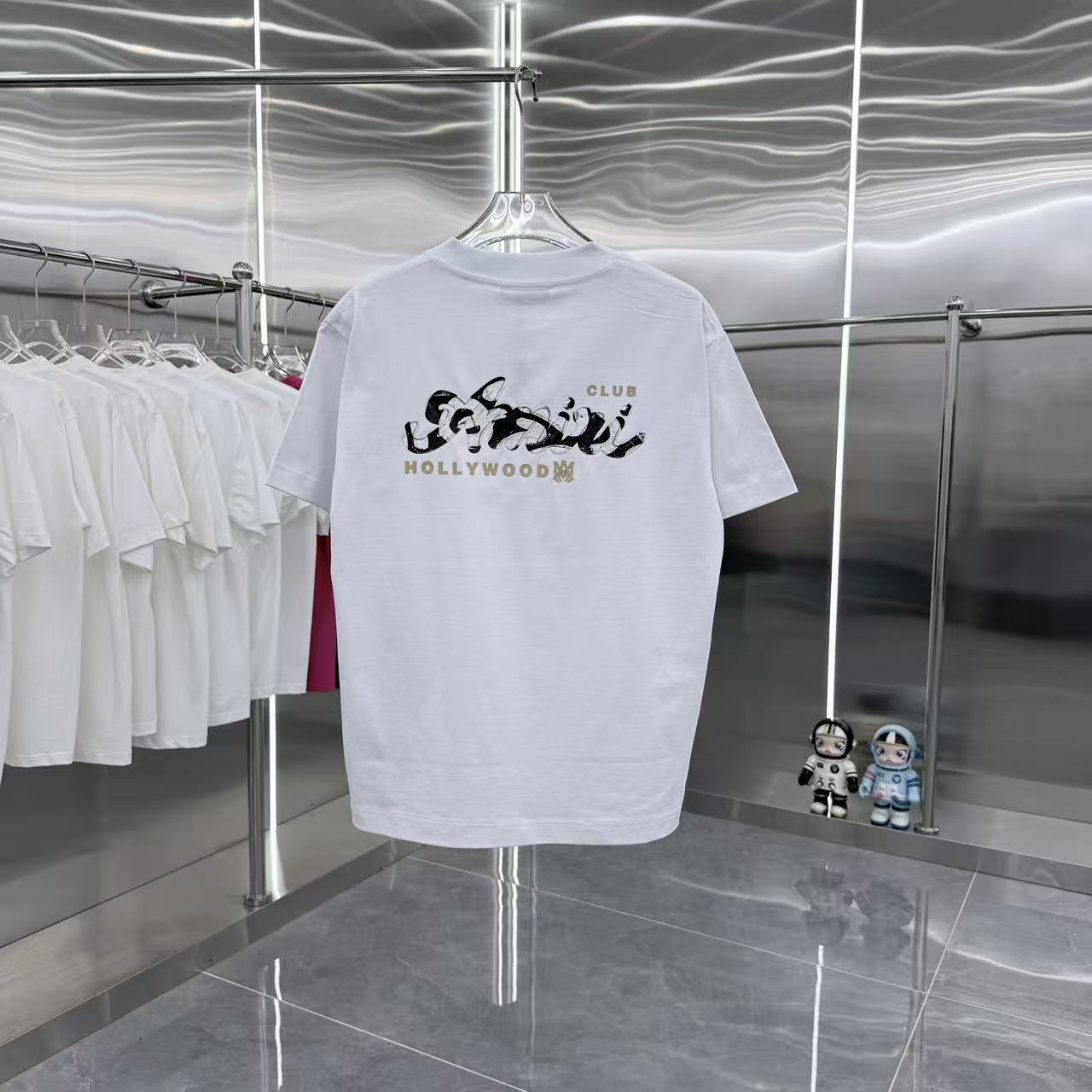 P85 AMLRI 2025春秋新款 320克 圆领短袖 立体彩色硅胶工艺 男女同款宽松版 S M L XL XXL 五个码 黑色 白色 灰色