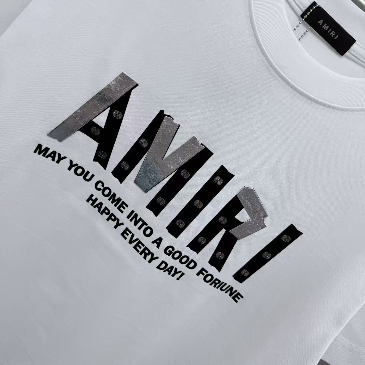 P80 AMLRI 2025春秋新款 320克 圆领短袖 五金柳钉➕立体硅胶工艺 男女同款宽松版 S M L XL XXL 五个码 黑色 白色 灰色