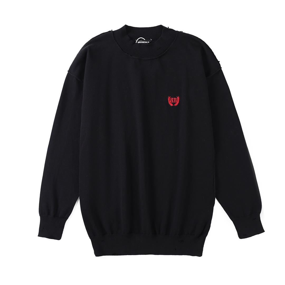 🔥🔥P120 巴黎世家 25秋冬做破毛衣 面料采用48支羊毛混纺，正面以3B stencil标识绣花，高密度绣花是一种独特且高级的，特殊水洗效果处理后形成了一种的独特做旧效果 尺码：XS S M L