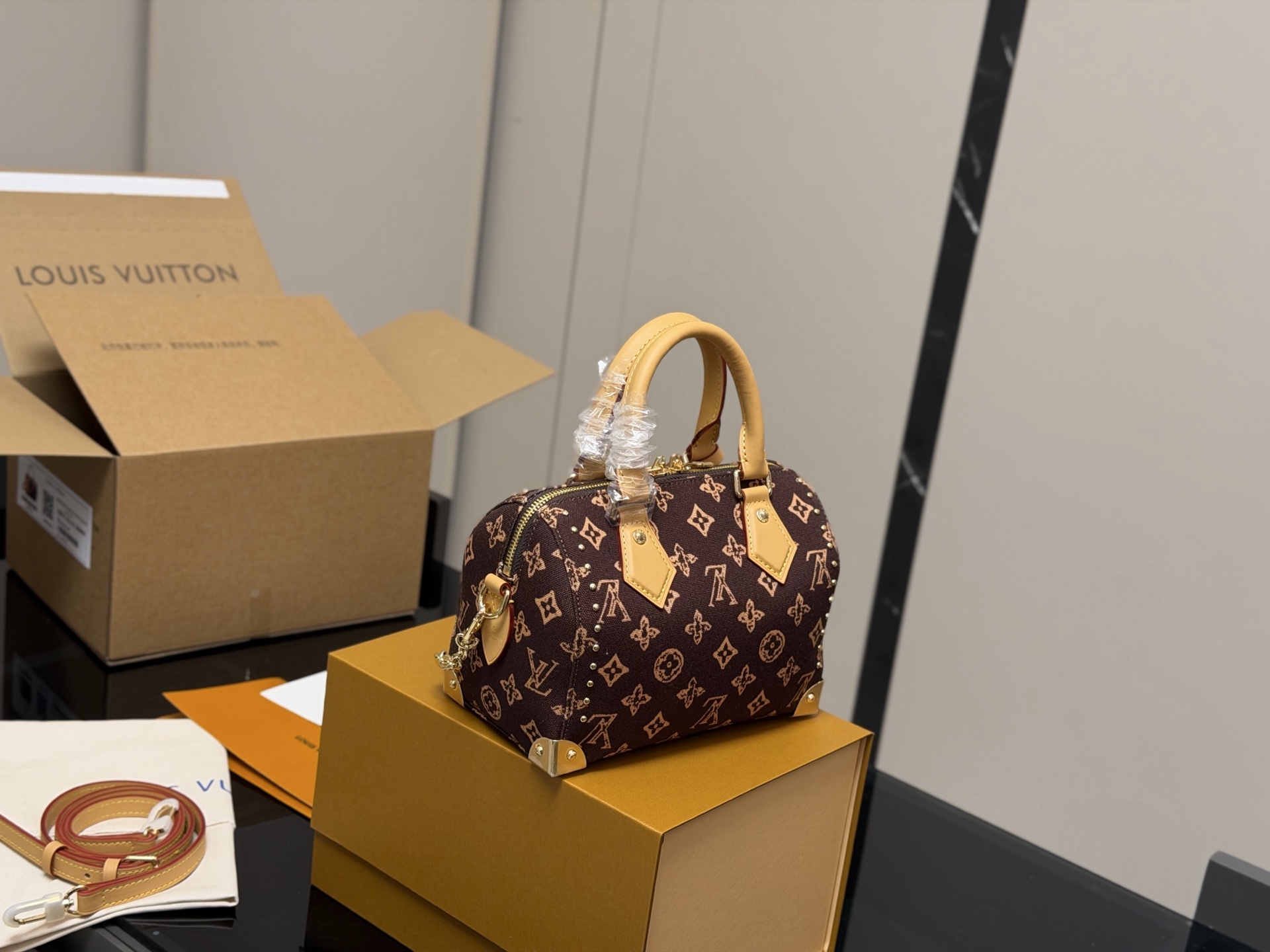 &yen;225 配折叠盒飞机盒 LV铆钉枕头包 简单百搭 颜值高 日常出街首选 潮酷时尚女孩必入款 尺寸:20.14cm