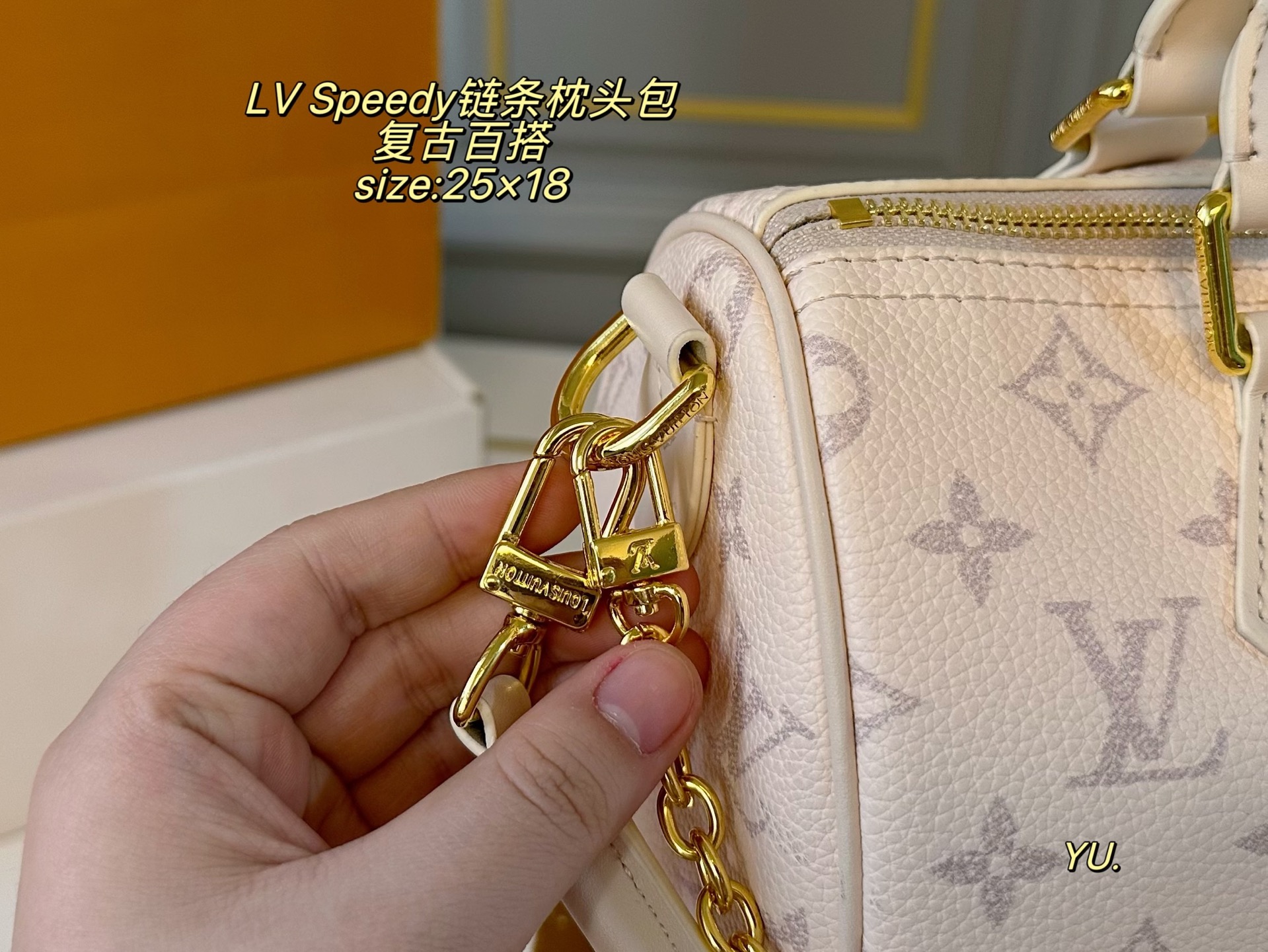 P160（无盒） size：25&times;18 LV 路易威登speedy bandoulelere枕头包💕 经典重现，轻便又时尚～ 手提➕链条⛓️设计，又酷又帅 浓浓复古风，时尚百搭，超级实用❗️