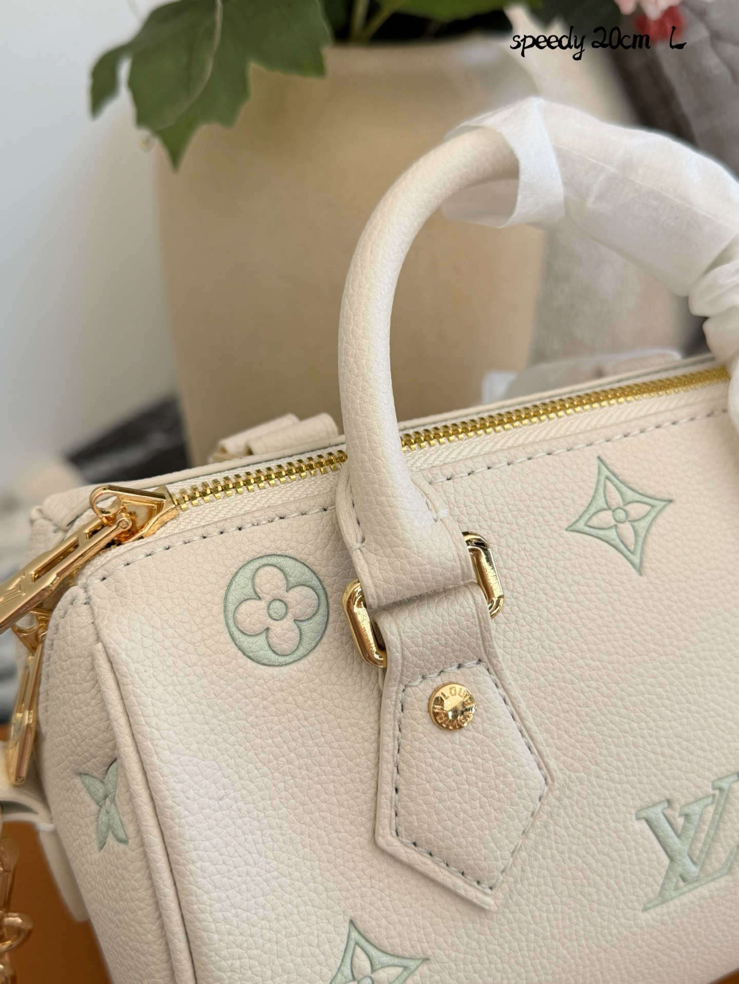 LV Speedy 20手袋p180 LV Speedy 20手袋,白色粒面牛皮+浅绿Monogram刺绣,清新优雅超有辨识度!金属锁扣+链条肩带,手提斜挎都OK,日常通勤、休闲出街都能轻松驾驭汁。内部空间合理,手机钱包都能装,实用又时髦,是LV经典系列的热门款,时尚感满分!