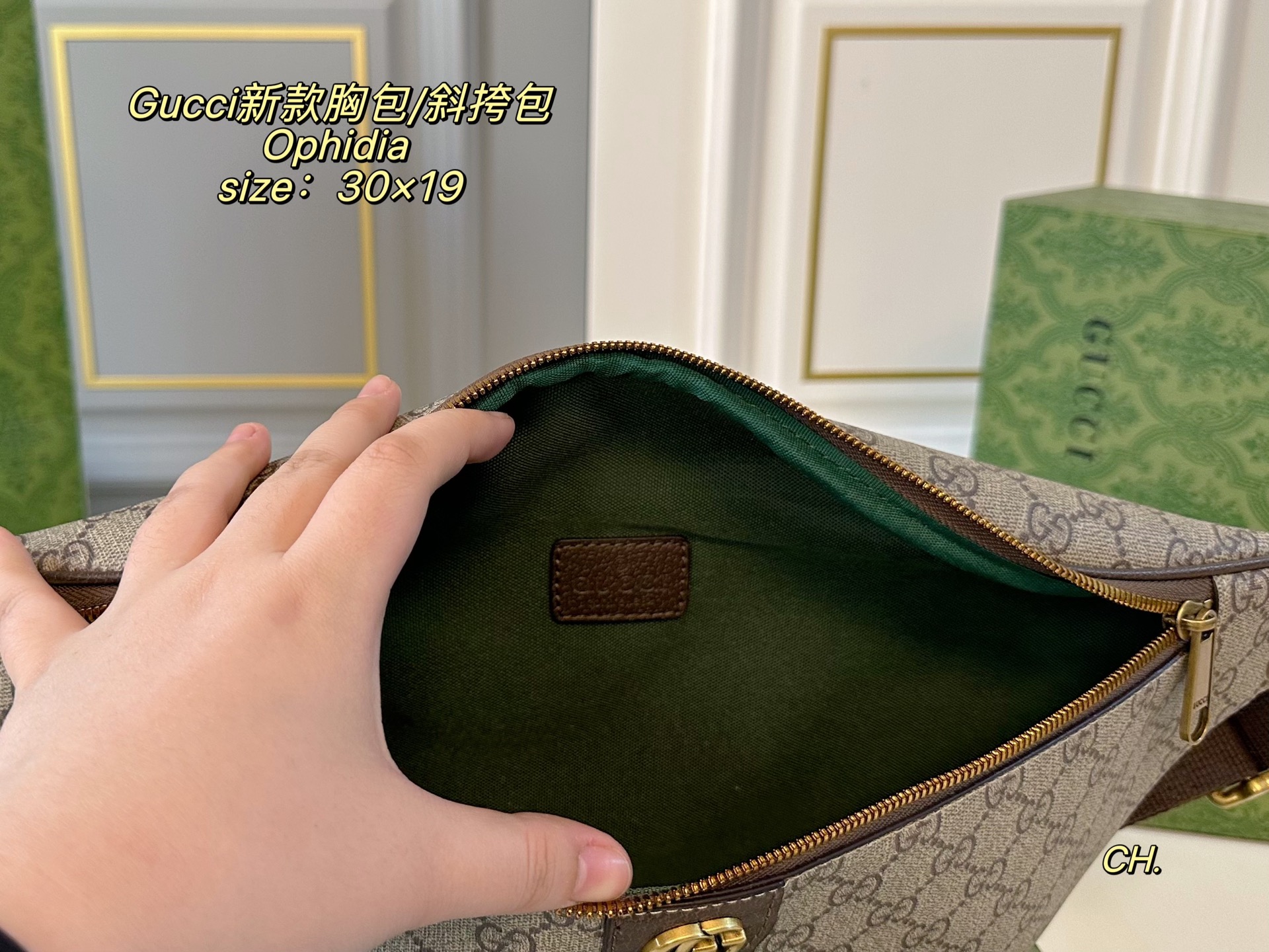 P120（配盒） size：30&times;19 Gucci 古驰新款Ophidia 胸包/斜挎包💕 腰包设计不仅实用, 还增强了整体设计感！ 日常搭配不同衣着都可以， 男女通用，上身造型感很赞！