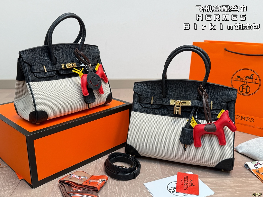 &yen;295/&yen;275飞机盒配丝巾 爱马仕HERMES Birkin铂金包 细节无敌完美 配色敲级耐看 完美适配穿搭 容量满分 上身优雅有气质 尺寸30 22/25 18