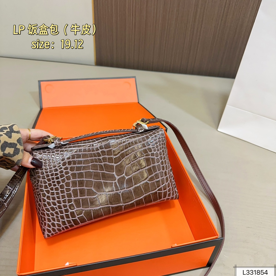 牛皮💰170 礼盒包装 Loro piana 鳄鱼纹饭盒包Lp化妆包L19 爱马仕平替 尺寸19&times;12
