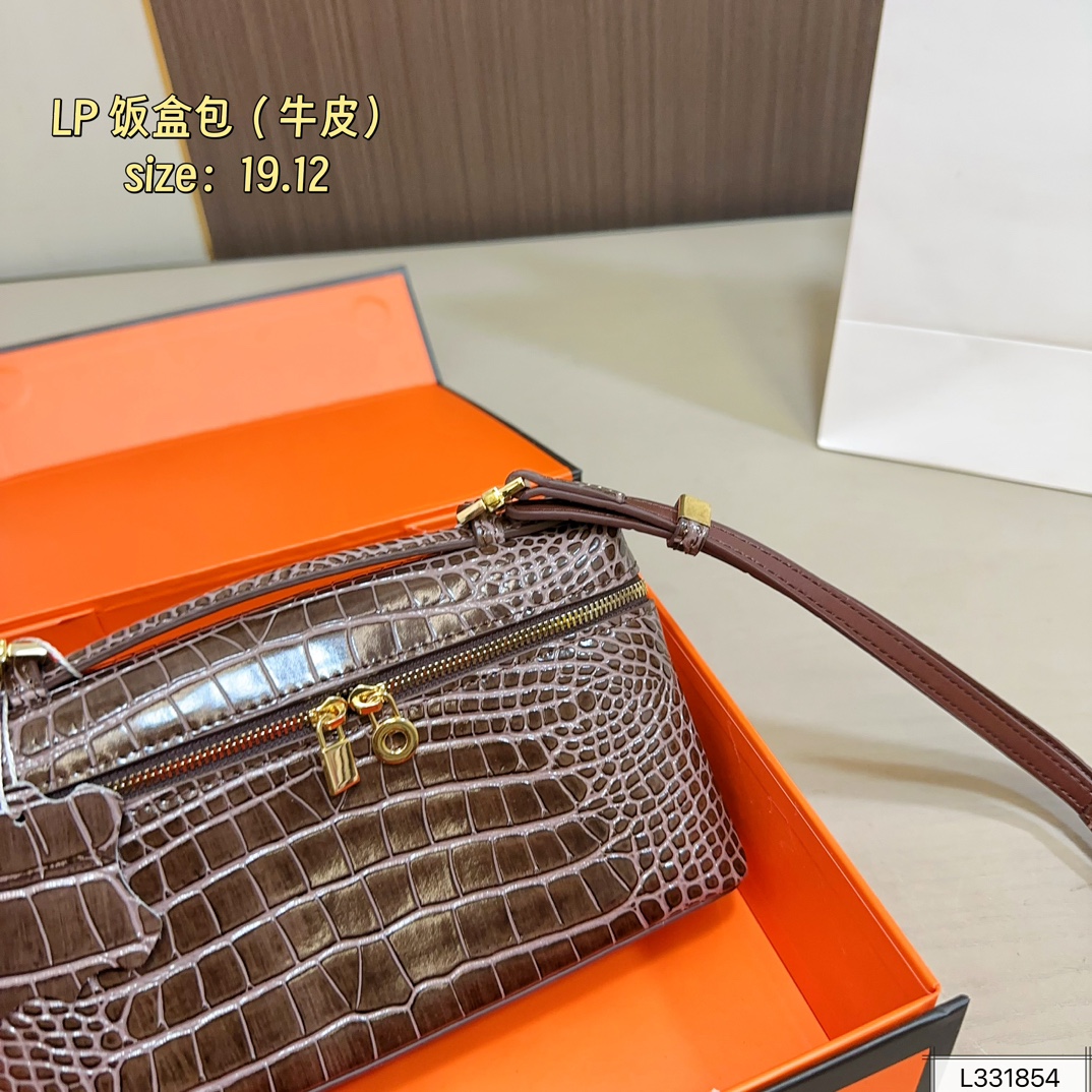 牛皮💰170 礼盒包装 Loro piana 鳄鱼纹饭盒包Lp化妆包L19 爱马仕平替 尺寸19&times;12