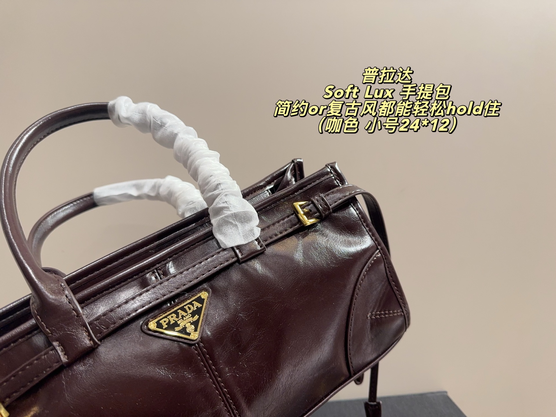 大号P165无盒⚠️尺寸32*14 小号P160无盒⚠️尺寸24*12 Prada 普拉达Soft Lux 手提包 柔软材质+经典三角Logo，低调又高级！短手柄设计，手提肩背都OK，通勤休闲都能驾驭✨。内部空间超能装，日常用品、小电器都能放下，实用又时髦。黑色质感满分，秋冬搭配深色系服饰超有范儿，简约or复古风都能轻松hold住，是功能与设计感兼具的时尚单品！