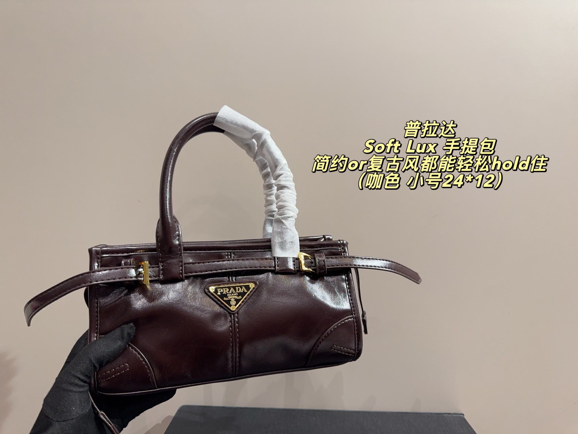 大号P165无盒⚠️尺寸32*14 小号P160无盒⚠️尺寸24*12 Prada 普拉达Soft Lux 手提包 柔软材质+经典三角Logo，低调又高级！短手柄设计，手提肩背都OK，通勤休闲都能驾驭✨。内部空间超能装，日常用品、小电器都能放下，实用又时髦。黑色质感满分，秋冬搭配深色系服饰超有范儿，简约or复古风都能轻松hold住，是功能与设计感兼具的时尚单品！