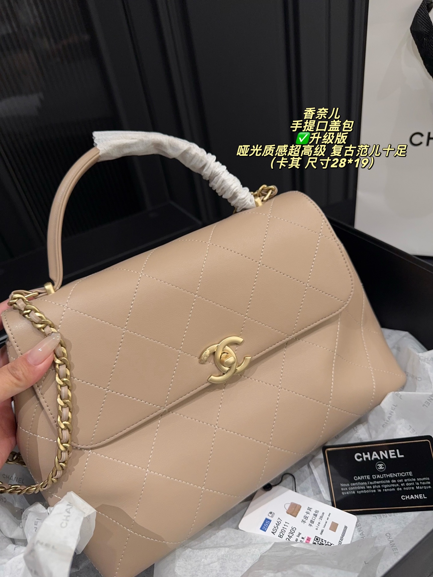✅升级版P195全套包装⚠️尺寸28*19 香奈儿Chanel25s手提口盖包 金扣 哑光质感超高级 复古范儿十足 日常出街背它回头率百分百