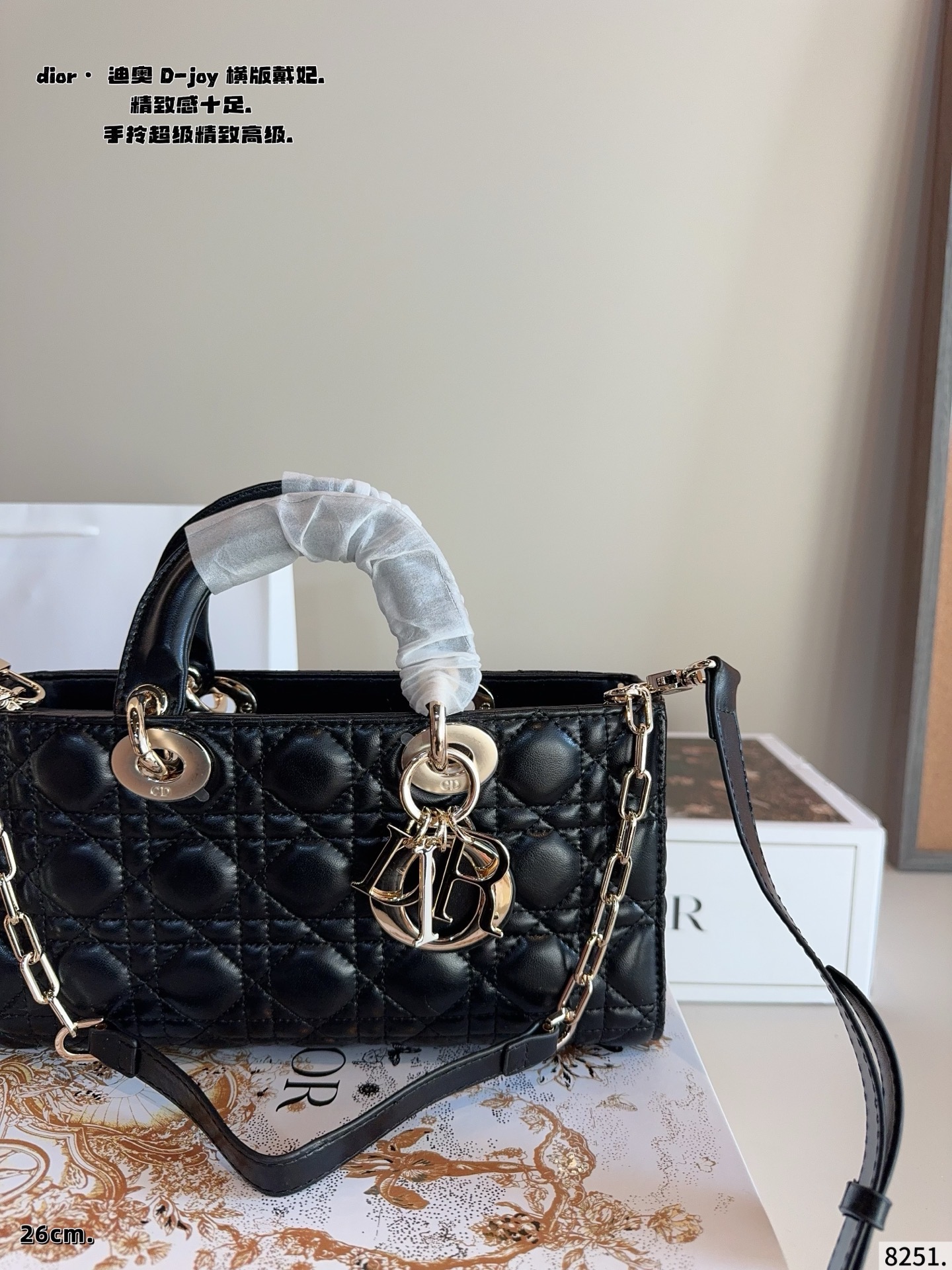 p210配礼盒🎁. 迪奥DIOR Lady D-joy横版戴妃包 Lady D-joy传承经典迪家风格，以建筑感线条比例重塑经典，彰显无尽诗意与高贵优雅气质 横版更显得独特和时髦！各大明星 博主都纷纷安利~ 搭配一长一短两根肩带，可拎可斜挎可腋下，容量也挺大，可以说是将优雅和实用最大结合 日常百搭造型完全拿捏得稳稳尺寸：26*7*14cm