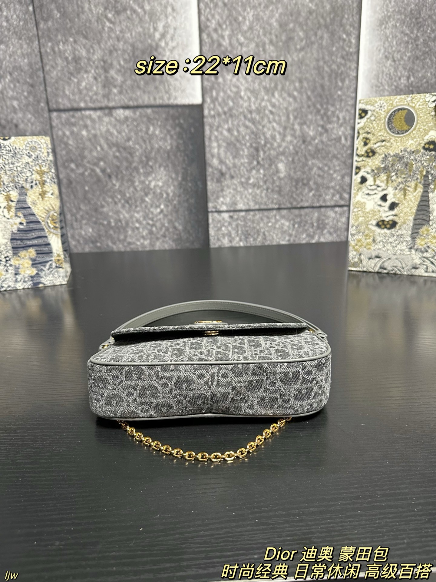 P165配盒 Dior 迪奥 蒙田包 迪奥新品，这只蒙田 D-Vine 真的越看越喜欢，白色老花提花带一点黑线细节，刚好是那种秋天的柔和质感，最可爱的是那个小狮子包挂！毛茸茸的、软软的，挂上去整只包都变得更俏皮～优雅和可爱这次全都拿捏住了🐾 尺寸：22*11cm