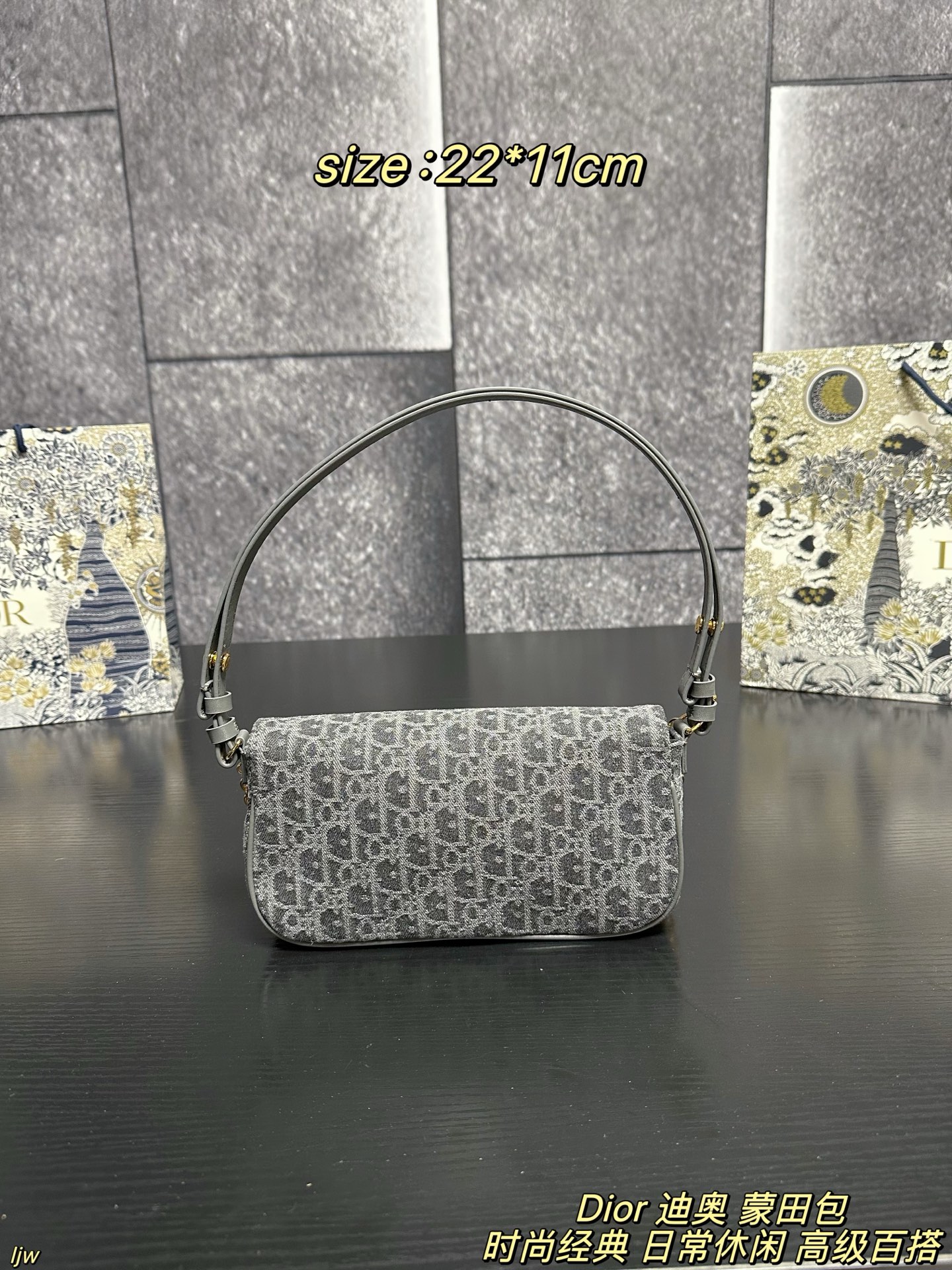 P165配盒 Dior 迪奥 蒙田包 迪奥新品，这只蒙田 D-Vine 真的越看越喜欢，白色老花提花带一点黑线细节，刚好是那种秋天的柔和质感，最可爱的是那个小狮子包挂！毛茸茸的、软软的，挂上去整只包都变得更俏皮～优雅和可爱这次全都拿捏住了🐾 尺寸：22*11cm