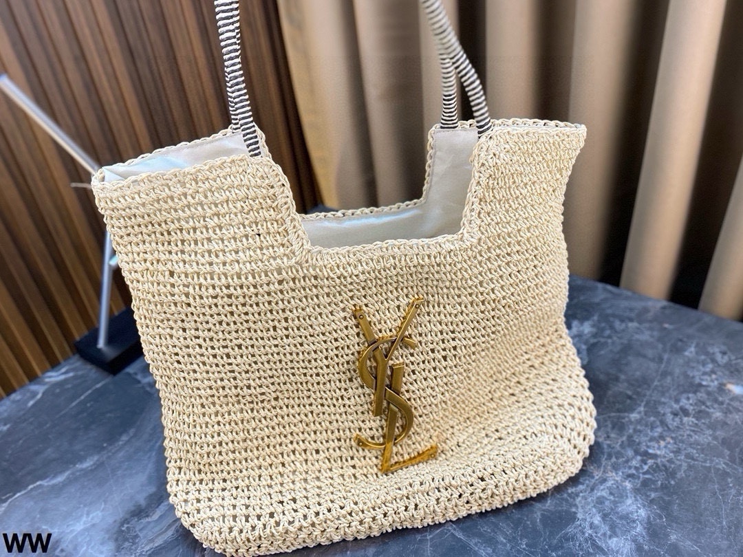 p105 配盒🎁 YSL圣罗兰 新品拉菲草 草编镂空购物袋 可手拎可单肩 随时充满度假感的包包！ 尺寸：45*31