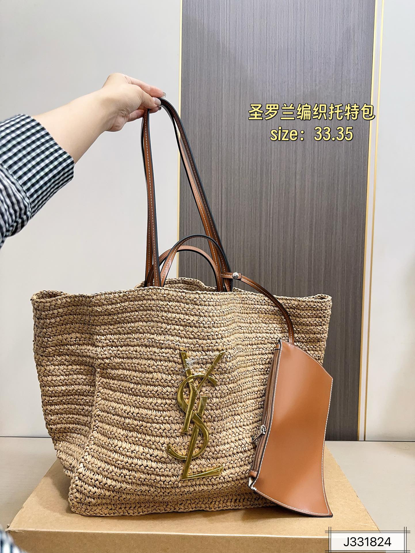 💰140 圣罗兰编织托特包，简单搭配的包袋，非常大气。搭配衣服也是毫无难度。尺寸：33 35