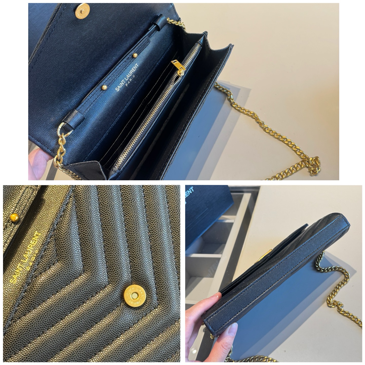 🅿️140✅新品推荐🔜 升级版～高端货🔥YSL圣罗兰专柜经典WOC信封包✉️链条包！超！级！火！👍可肩背！各大明星追捧的爆款～采用原版顶级五金配件！经典logo！顶级做工！面料采用进口鱼子酱牛皮面料！堪比专柜品质🎁原版折叠礼盒包装（size：22*14*3）