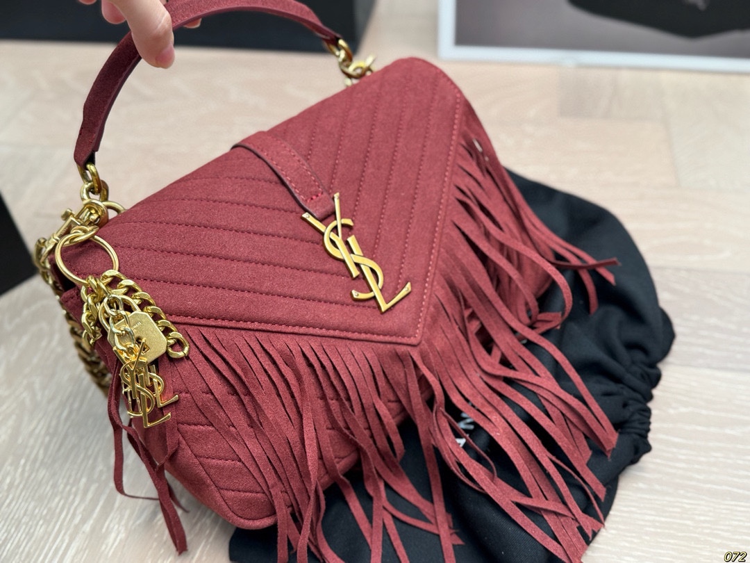 &yen;185飞机盒 圣罗兰 ysl流苏单肩包 很有复古的感觉 高级又不失优雅 超有氛围感 通勤 休闲 约会通通可搭 尺寸24 16