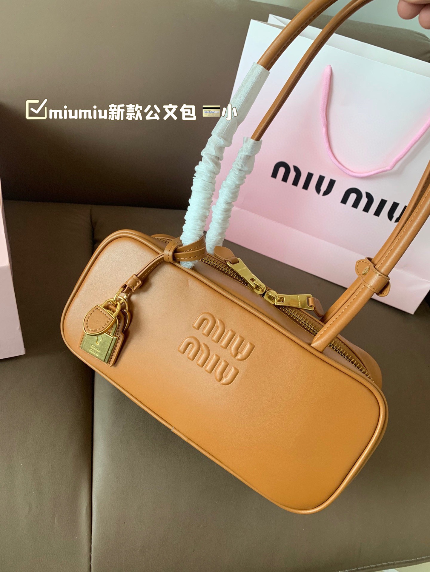 小P255 miumiu新款公文包 今年的风刮的太猛了 老多爆款了! 这款的版型太受欢迎! #miumiu 这一季不管是单肩包 #miumiu包 还是托特包都超级可爱! 尺寸 大28*13