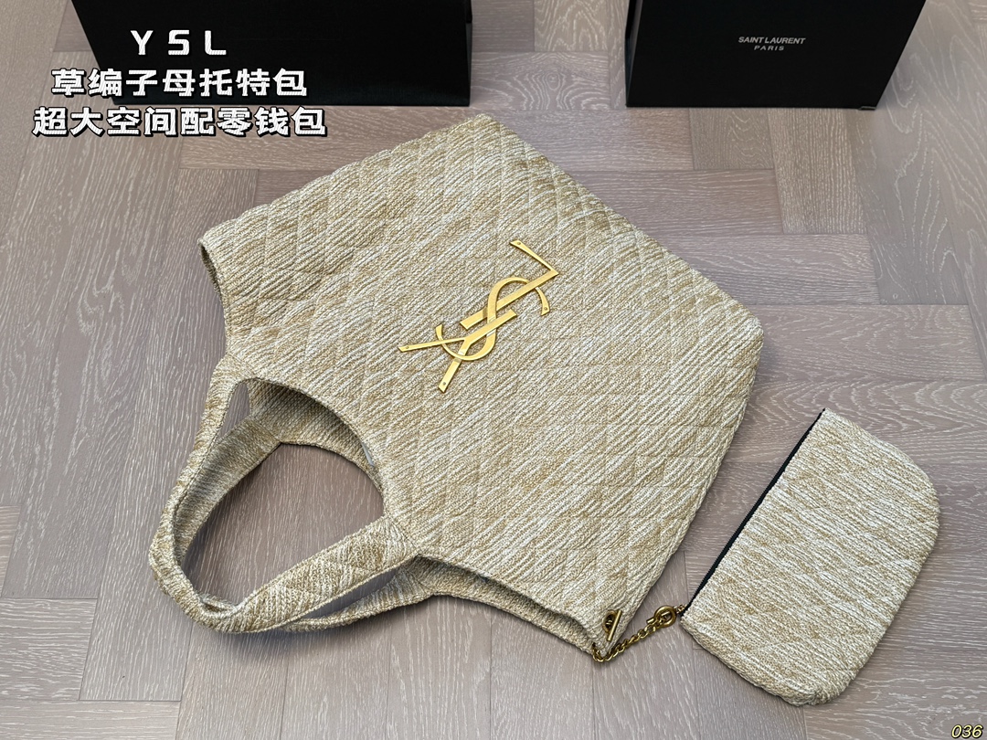 ¥180 YSL圣罗兰草编子母托特包💕 超大空间 配零钱包✔️ 大logo搭配草编工艺~ 别有一番风味 ,巨轻盈 慵懒随性,自在随心❗️❗️ 尺寸38 38