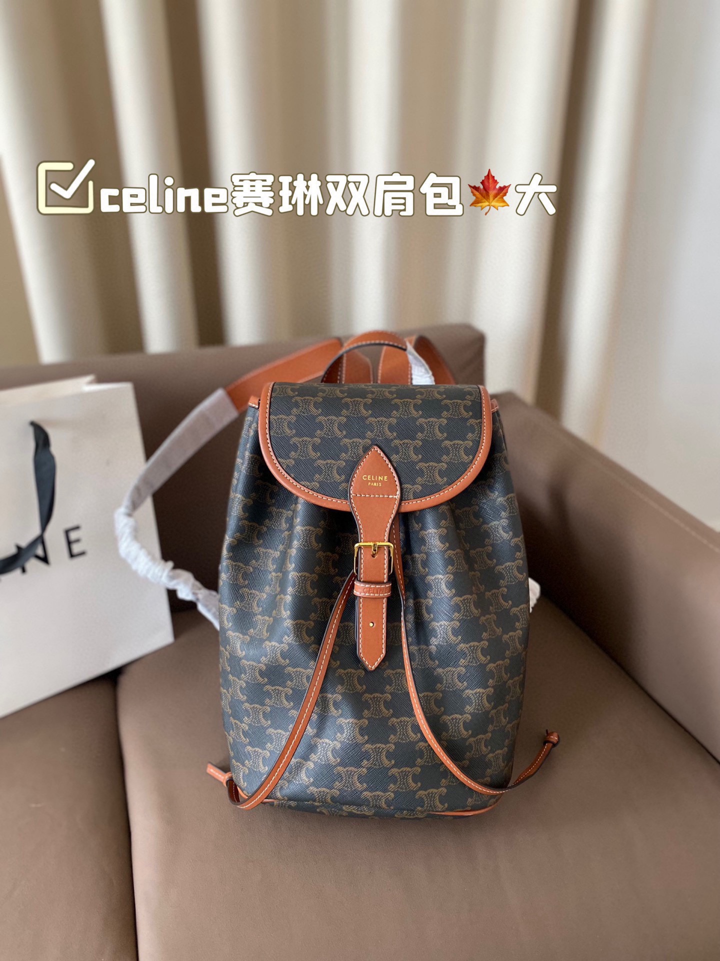 P160 配折叠盒子 赛琳双肩包 celine新品预告本命老花双肩包 释放双手！复古小巧 实用性设计肩带长度可调节容量满满经典学院风休闲日常 老花经典加持日常的优秀单品很有学识氛围的通勤自在的复古少女感 减龄青春又文气巴黎女孩的年轻单品 尺寸23*30