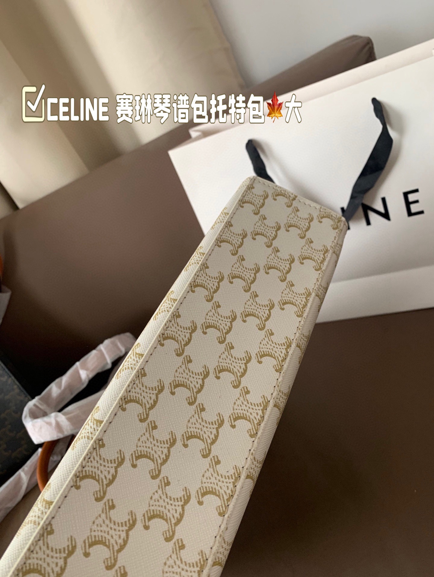 P130 大号(配盒) size:28&times;33 CELINE 赛琳老花琴谱包托特包💕 外形设计百看不厌，性价比超高✅ 摸起来质感超好，斜挎手拎都可爱！ 性价比很高✅，背上就是可爱精❣️