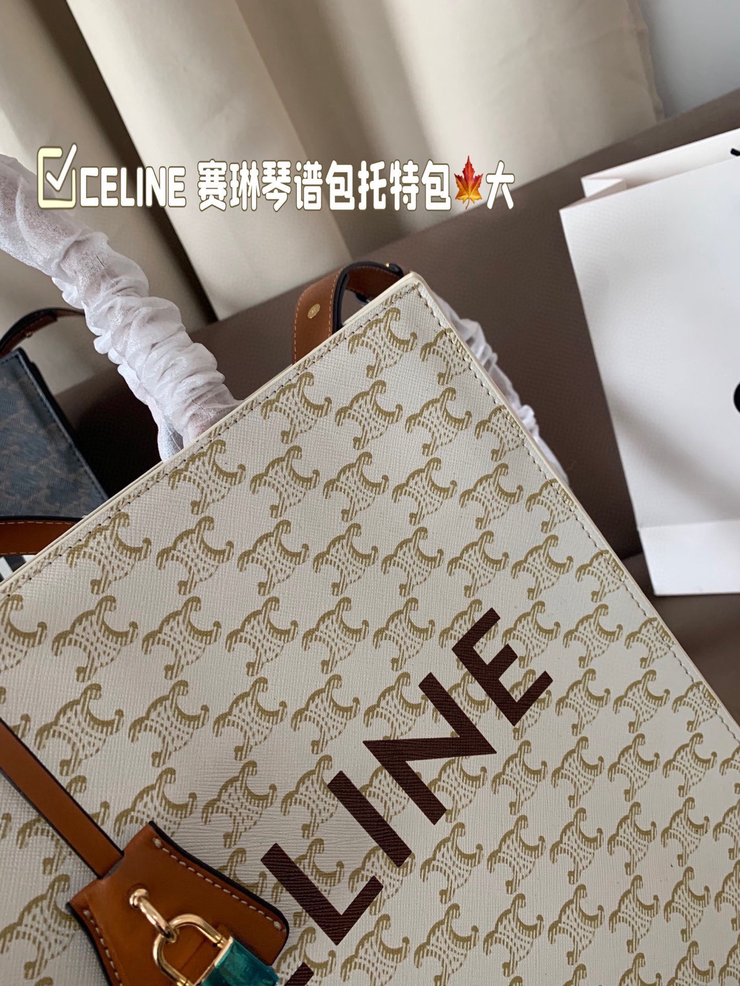 P130 大号(配盒) size:28&times;33 CELINE 赛琳老花琴谱包托特包💕 外形设计百看不厌，性价比超高✅ 摸起来质感超好，斜挎手拎都可爱！ 性价比很高✅，背上就是可爱精❣️