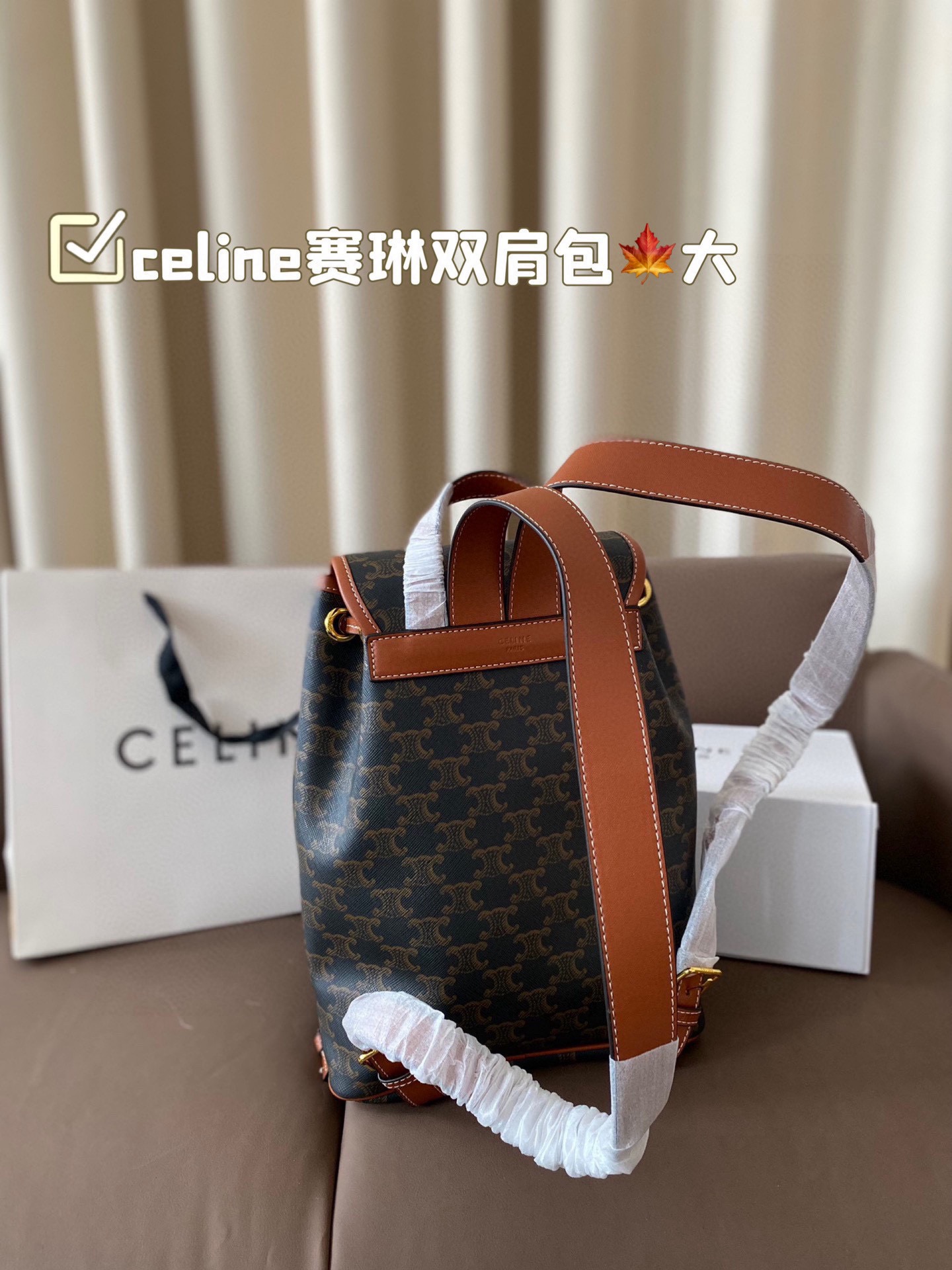 P160 配折叠盒子 赛琳双肩包 celine新品预告本命老花双肩包 释放双手！复古小巧 实用性设计肩带长度可调节容量满满经典学院风休闲日常 老花经典加持日常的优秀单品很有学识氛围的通勤自在的复古少女感 减龄青春又文气巴黎女孩的年轻单品 尺寸23*30