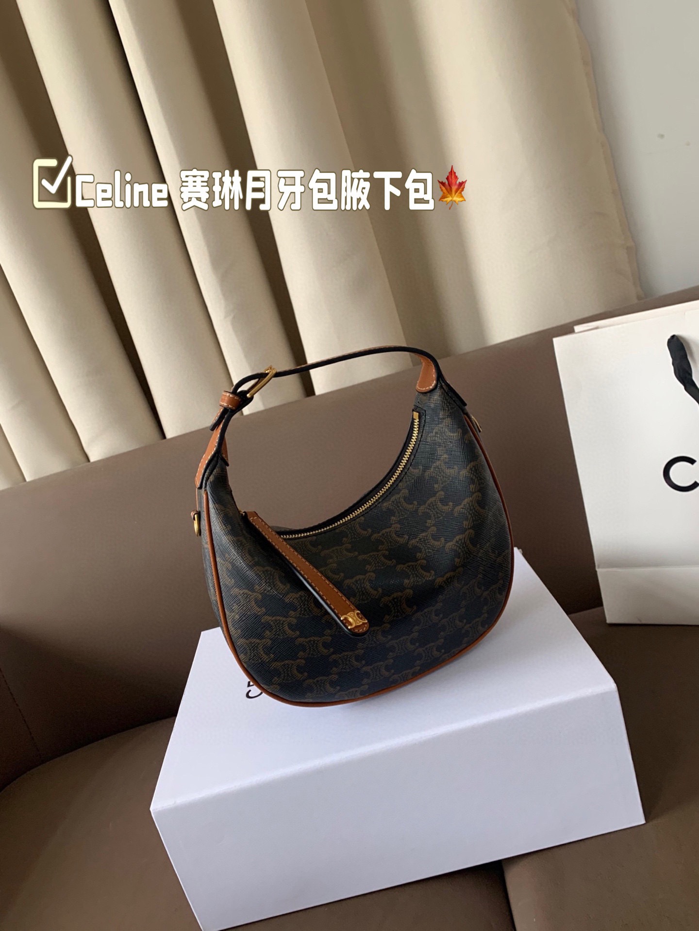 P150 size:22*15 Celine 赛琳最新款腋下包💕 小巧优雅的月牙🌙形轮廓, 上身都是休闲感,真的太🔥了! 容量可以满足当下出门需求, 夏天很方便的一款,超百搭‼️