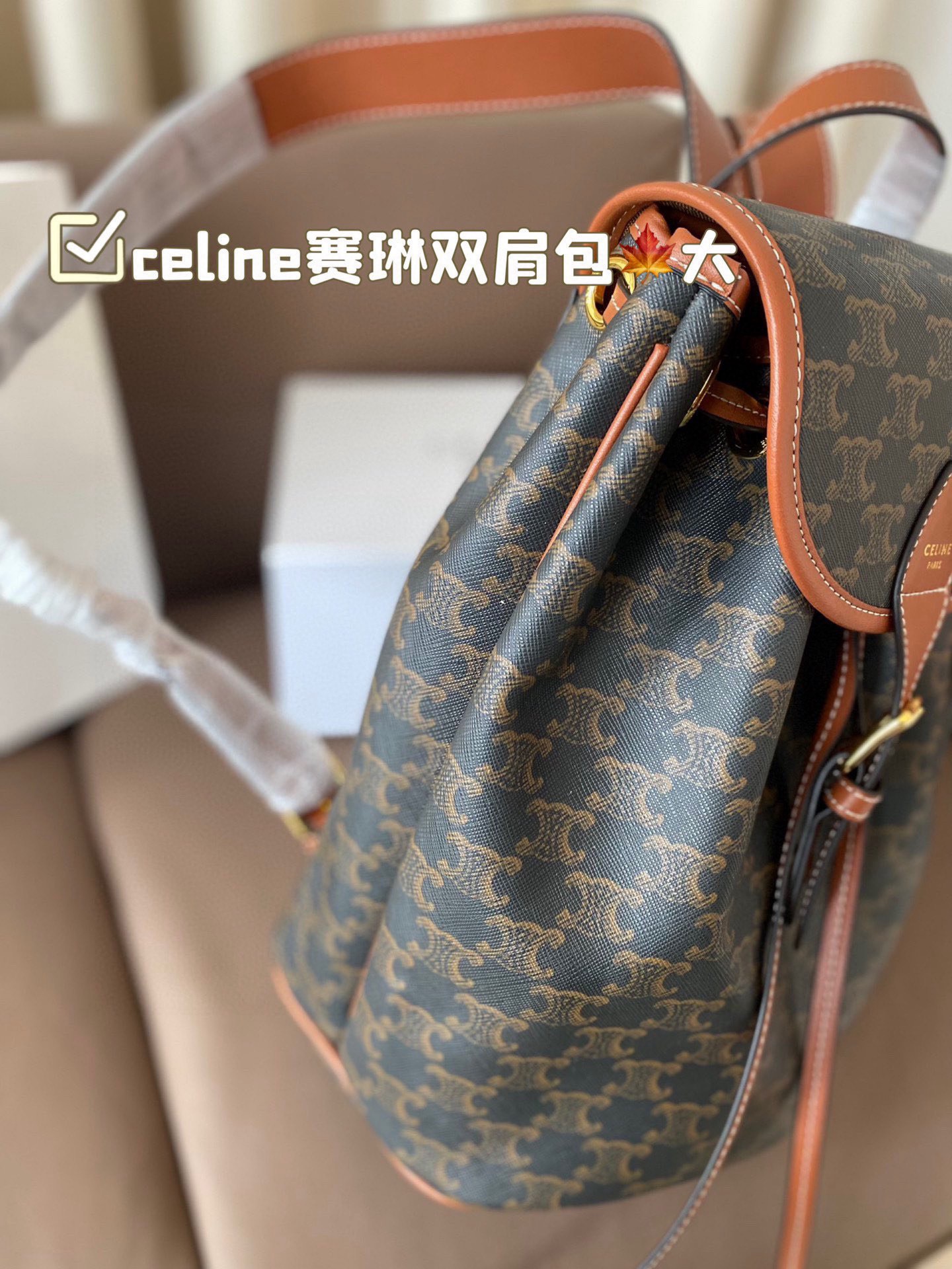 P160 配折叠盒子 赛琳双肩包 celine新品预告本命老花双肩包 释放双手！复古小巧 实用性设计肩带长度可调节容量满满经典学院风休闲日常 老花经典加持日常的优秀单品很有学识氛围的通勤自在的复古少女感 减龄青春又文气巴黎女孩的年轻单品 尺寸23*30