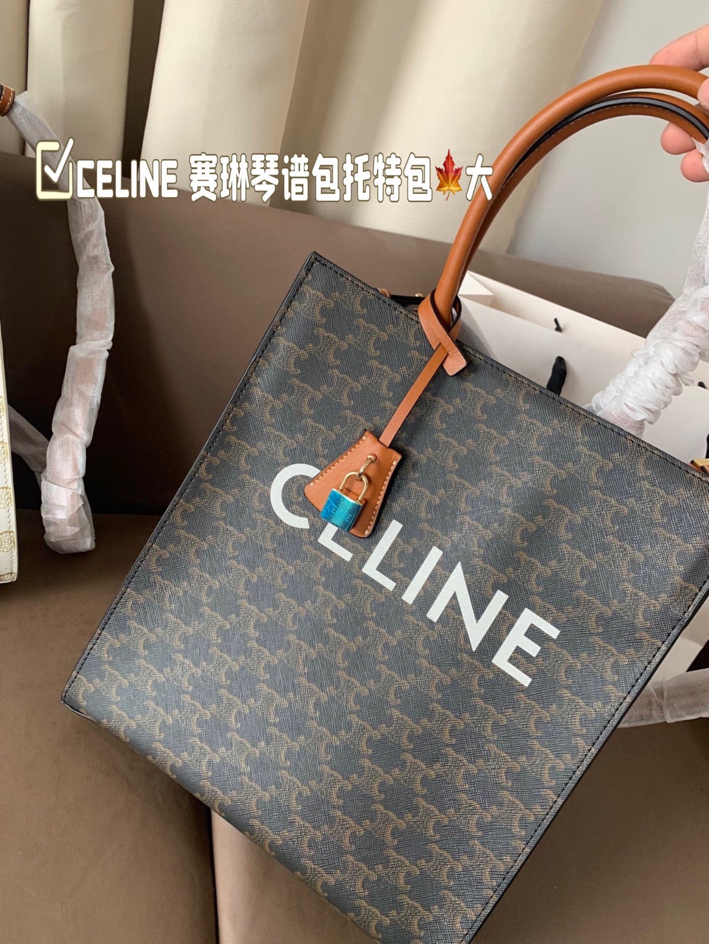 P130 大号(配盒) size:28&times;33 CELINE 赛琳老花琴谱包托特包💕 外形设计百看不厌，性价比超高✅ 摸起来质感超好，斜挎手拎都可爱！ 性价比很高✅，背上就是可爱精❣️