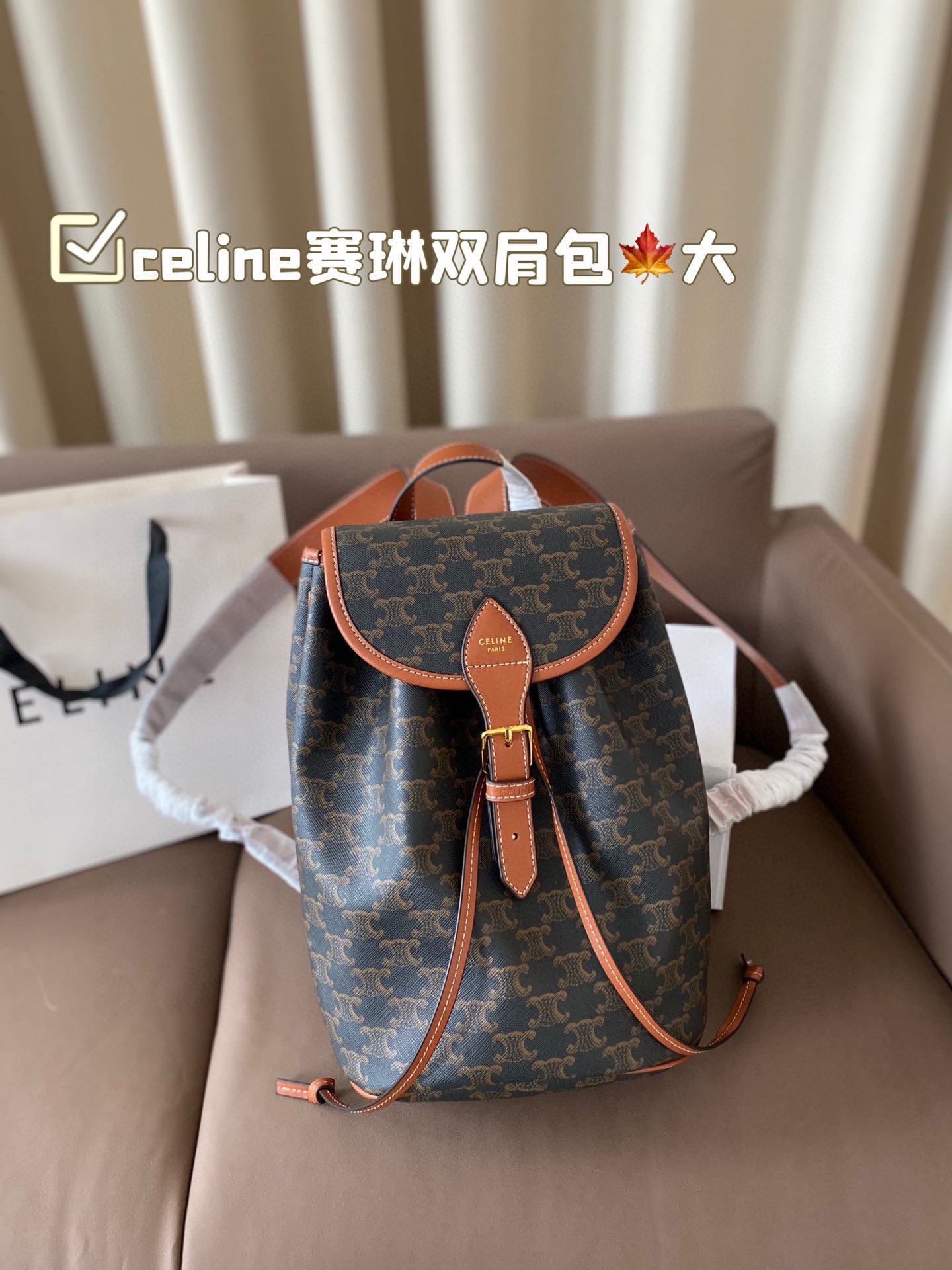 P160 配折叠盒子 赛琳双肩包 celine新品预告本命老花双肩包 释放双手！复古小巧 实用性设计肩带长度可调节容量满满经典学院风休闲日常 老花经典加持日常的优秀单品很有学识氛围的通勤自在的复古少女感 减龄青春又文气巴黎女孩的年轻单品 尺寸23*30