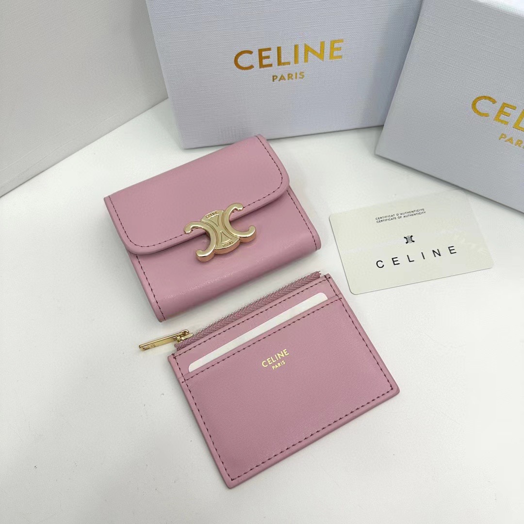 P95🎀🎀Celine 16332🎀颜色 蓝灰粉黄🎀尺寸 11*10*5 🎀新款凯旋门2 件套，Celine短式钱包非常炫美的一个系列，专柜同步，采用头层牛皮，精致时尚！