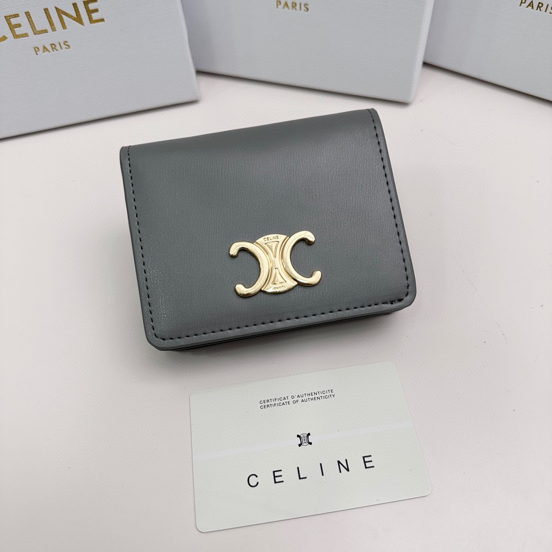 P85🎀Celine 3510🎀颜色 黑色 鹅黄 灰色 🎀尺寸:11*9*3🎀Celine官网最新款!短式钱包非常炫美的一个系列,专柜同步,采用头层牛皮,精致时尚!