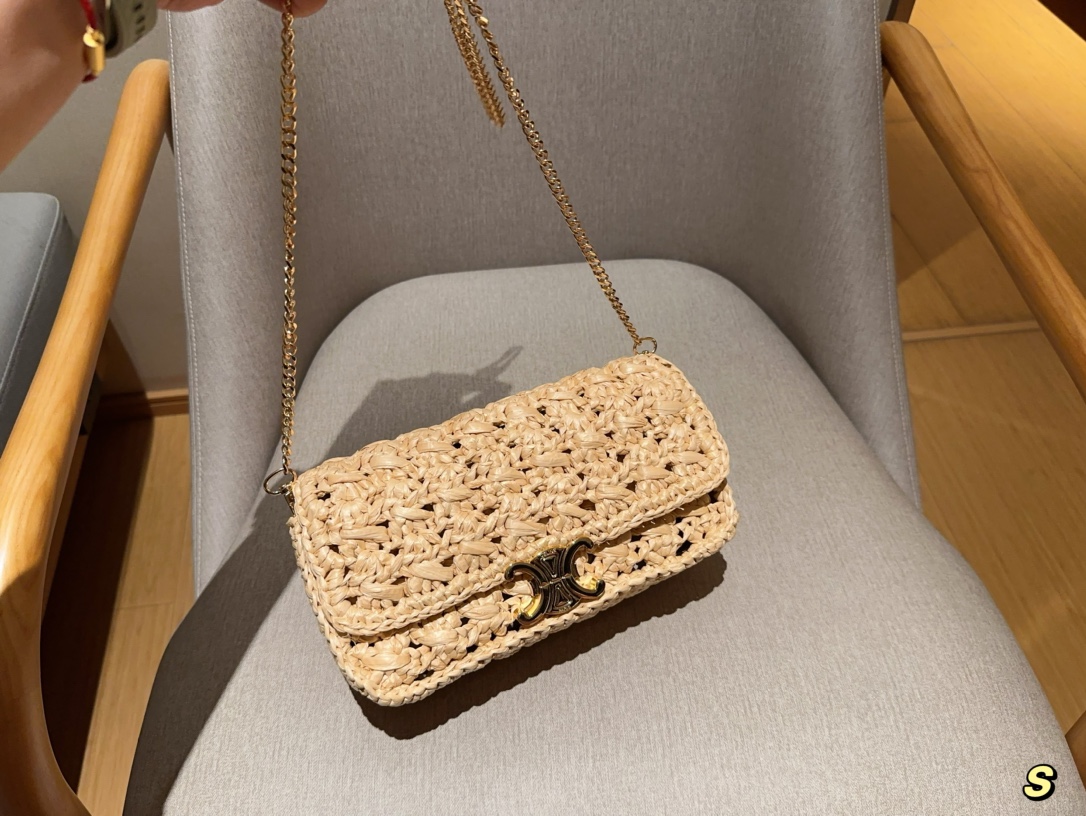 💰145 赛琳Celine 草编拉菲草编织镂空链条包 尺寸25&times;14&times;9 礼盒包装🎁