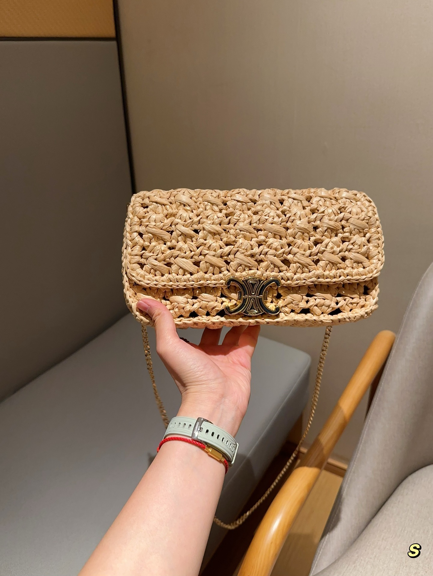 💰145 赛琳Celine 草编拉菲草编织镂空链条包 尺寸25&times;14&times;9 礼盒包装🎁