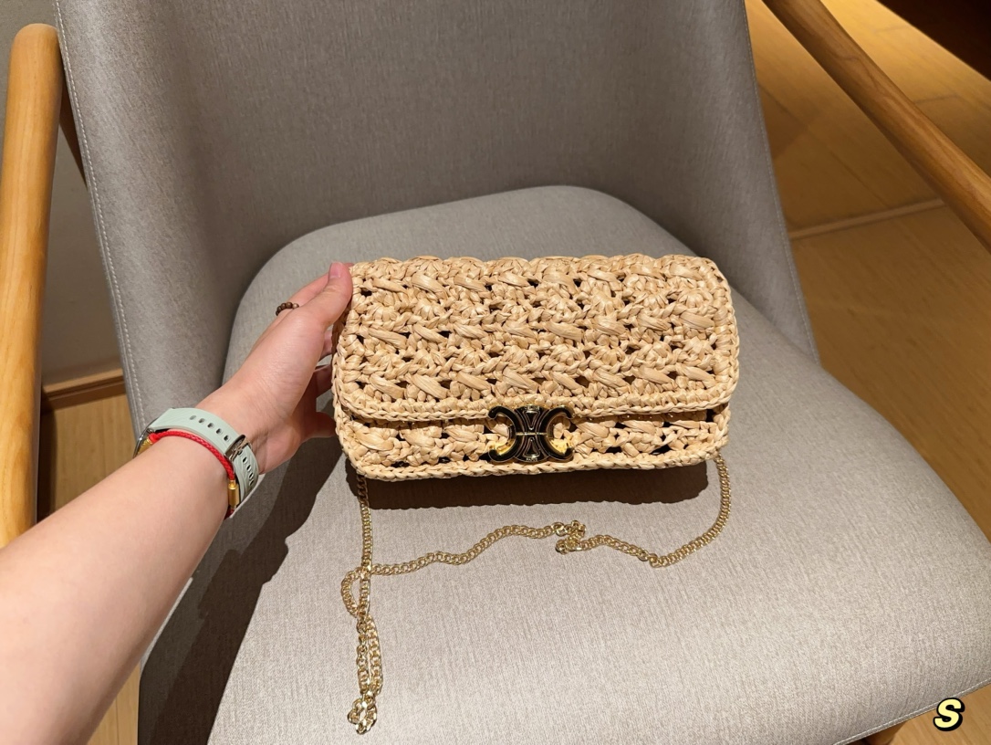 💰145 赛琳Celine 草编拉菲草编织镂空链条包 尺寸25&times;14&times;9 礼盒包装🎁