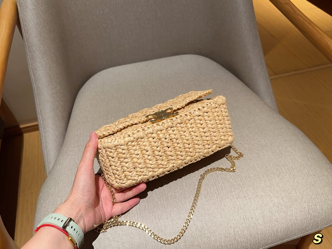 💰145 赛琳Celine 草编拉菲草编织镂空链条包 尺寸25&times;14&times;9 礼盒包装🎁