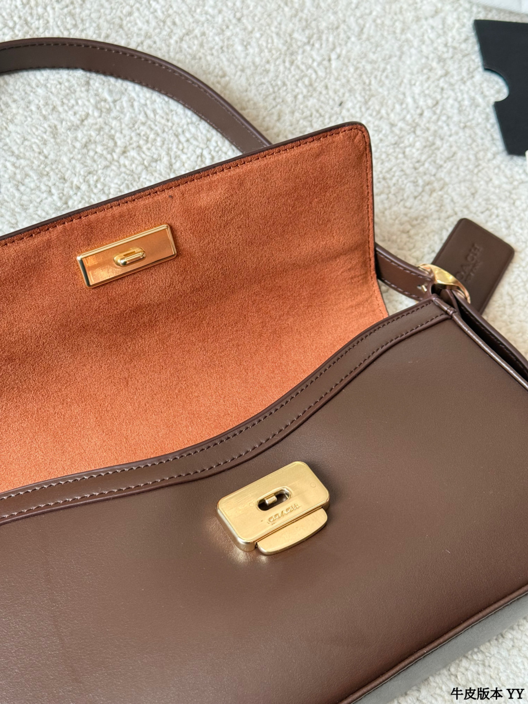 牛皮版本 p195 Coach E tta小号腋下包 tCoach Etta小号腋下包,选用全皮牛皮,栗红色调超复古,金属扣件点缀细节感满满 轻巧便携,肩带可调节,支持手提、单肩、斜挎多种背法,通勤约会都很适合!内部空间合理,手机、化妆品轻松收纳国皇。经典设计+百搭属性,秋冬大衣毛衣必备,优雅气质直接拉满 尺寸约24x14cm